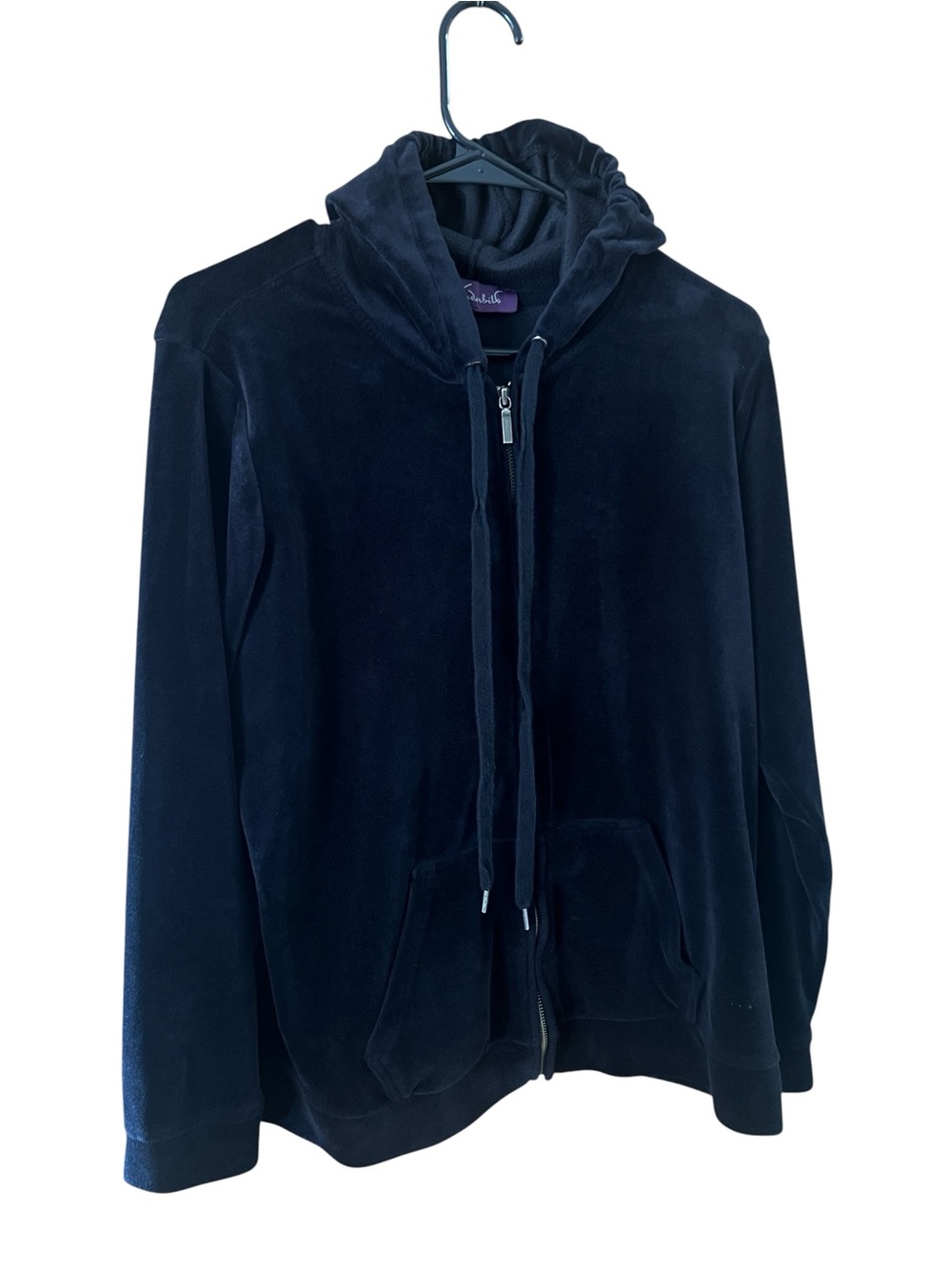 Gloria Vanderbilt Jacket Womens Size XL Velour Hooded Full Zip Black Soft Cozy